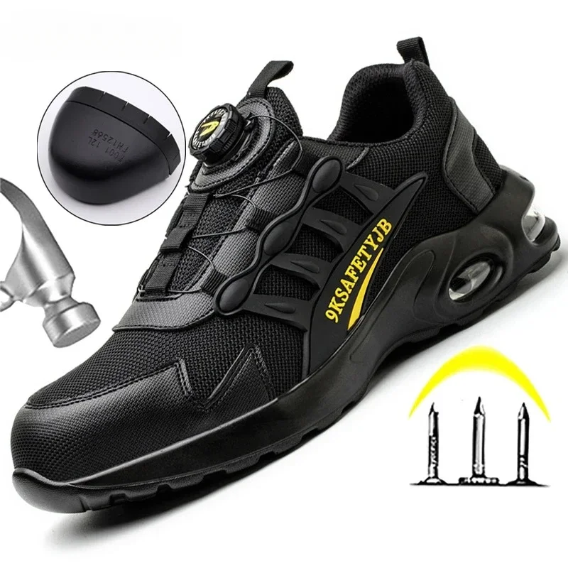 Men's Rotating Button Safety Shoes Steel Toe Work Sneakers Indestructible Shoes Puncture-Proof Work Boots Air Cushion Men Boots