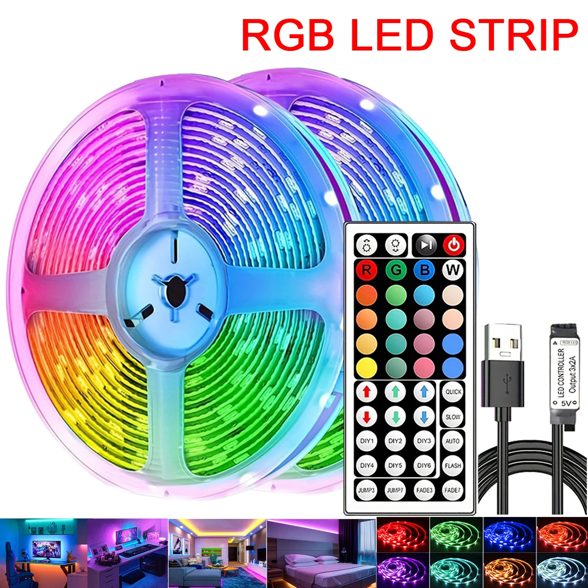 RGB Led Strip Lights with Remote Control Tape Lights Led Wall Room for Home Bedroom Party Decor TV Backlight