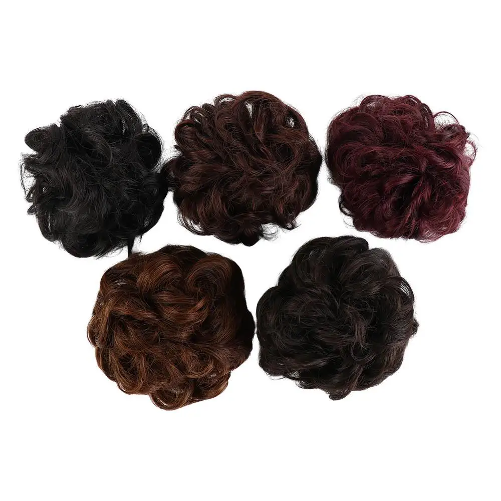 Black Brown Drawstring Hairpieces Rubber Band Fake Hair Curly Chignon Elastic Band Messy Hair Donut Bun Synthetic hair