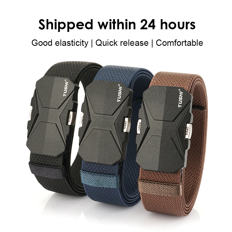 HSSEE New Men's Elastic Belt Metal Alloy Automatic Buckle Tactical Outdoor Casual Belt Soft Nylon Stretch Waistband for Man
