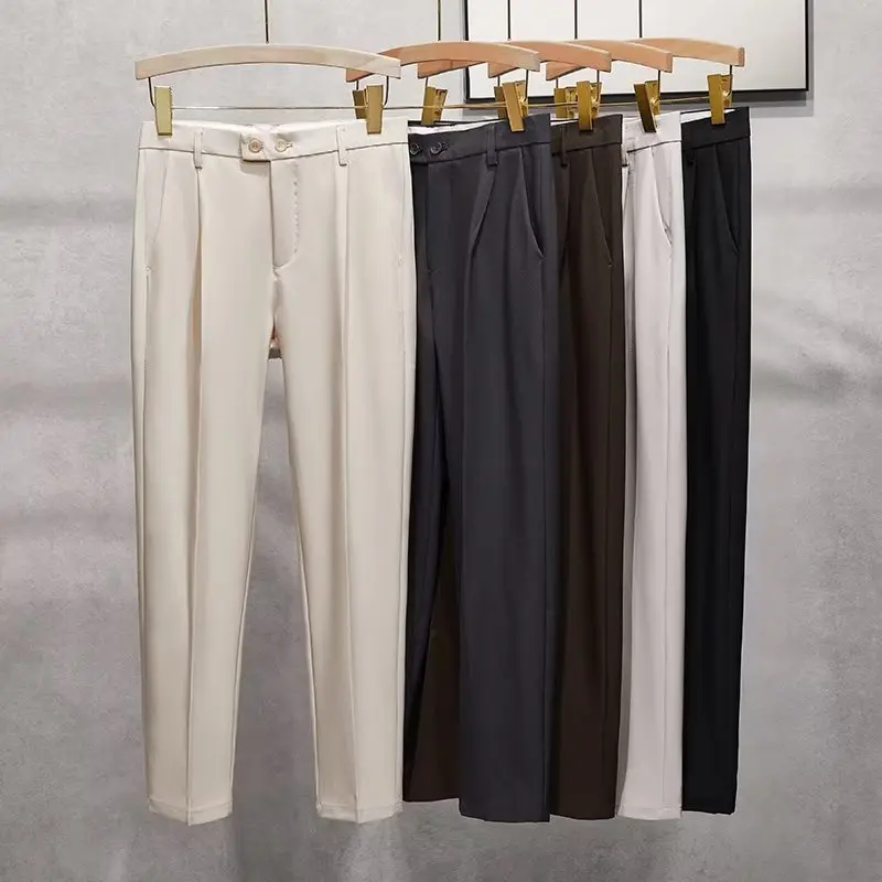 

Summer Thin Nine-Piece Men's Straight Leg Slimming Casual Pants Youth Tapered Suit Pants Lightweight Drapey Long Pants