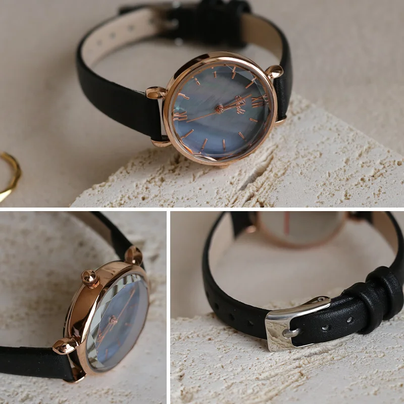 ساعة نسائية جديدة، عتيقة وأنيقة وبسيطة بمينا دائري وحزام كوارتز وحركة كوارتز ساعة يد عصرية هدية إبداعية للنساء.