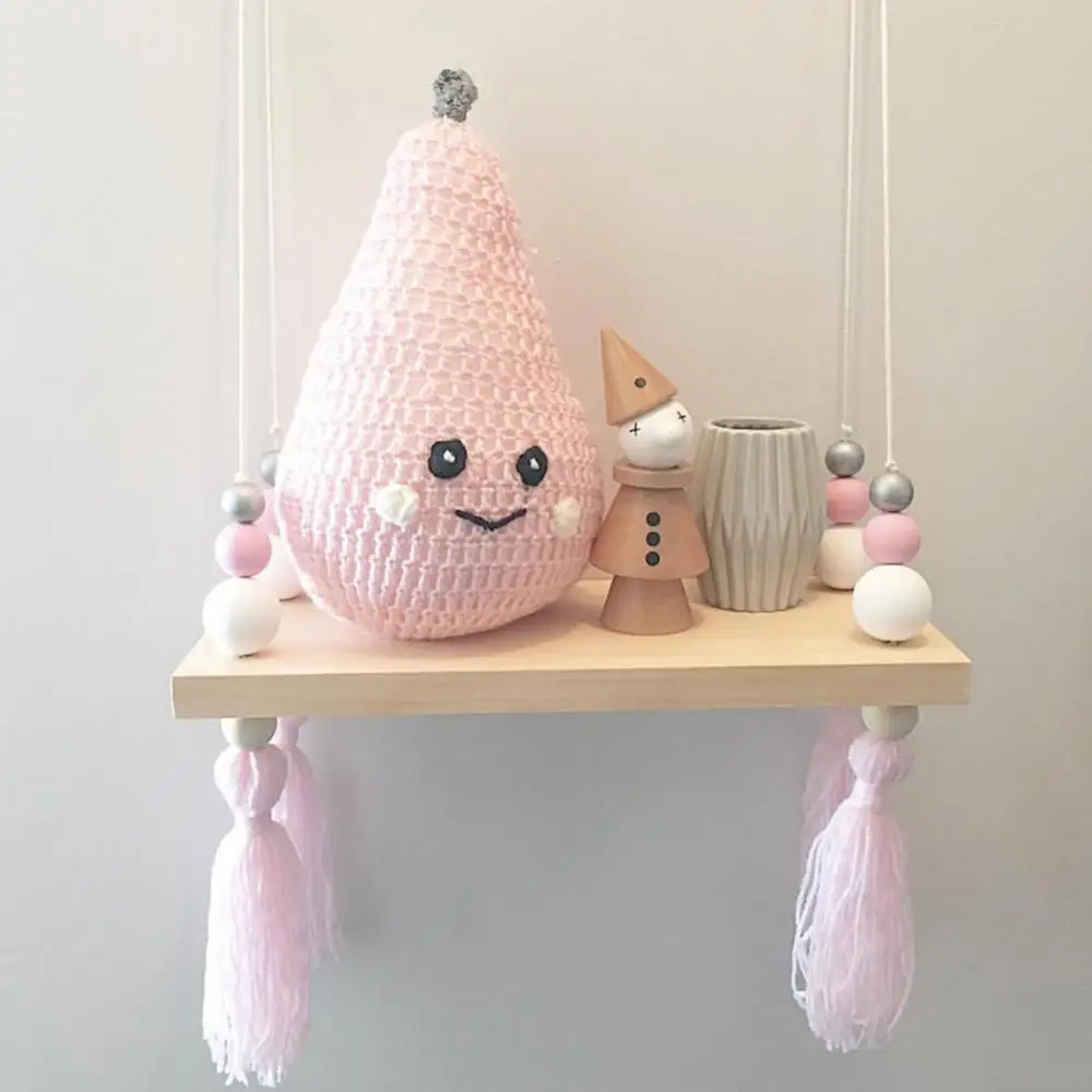 

Wooden Board Beads Tassel Storage Shelf Holder Bedroom Home Wall Hanging Decor Wall Clapboard Decoration Kid Room Decoration