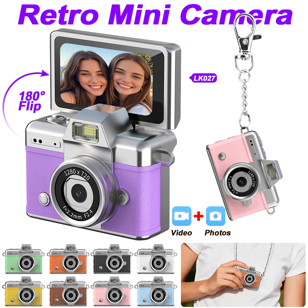 

Thumb Keychain Camera 180° Filp screen Mini Action Camera Retro Support Memory Card 1080P Very Small Camcorder Video Recorder