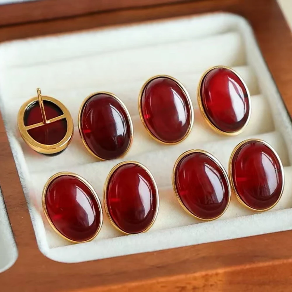 

Elegan Natural Blood Amber Stud Earrings 925 Sterling Silver Gemstone 10*14mm Fine Jewelry for Women Lady Engagment Party