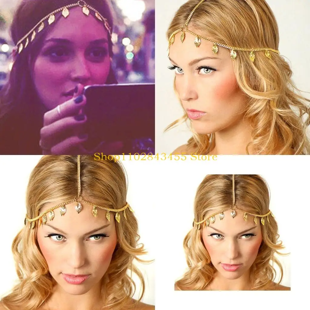 

49MC Женская винтажная повязка на голову из металлического сплава для девочек в богемном стиле с золотыми листьями Tas