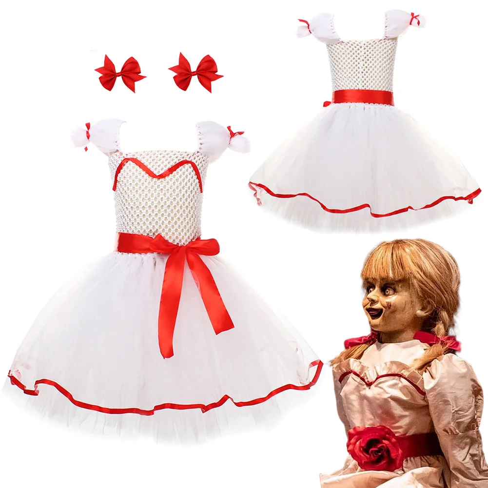 

Fancy Dress Annabelle Cosplay For Girls Clothing Bow Hair Clip 2014 Horror Movie Costume Teen 6 to 14 Years Fantasia Outfits