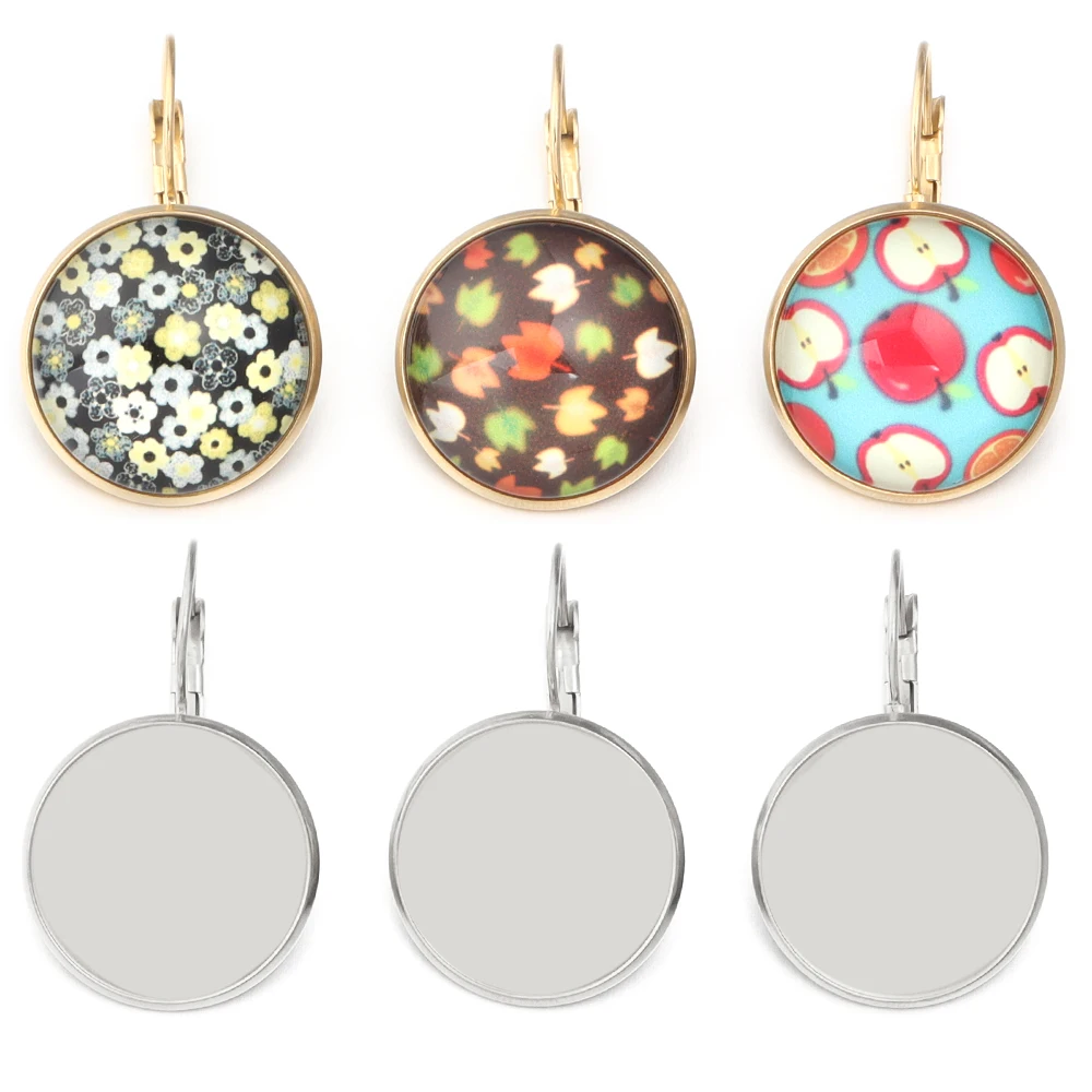 8-25mm 6 pezzi colori classici placcati francese leva posteriore orecchini base, misura 8-25mm cabochon in vetro orecchino forniture vuote per gioielli