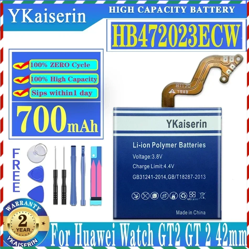 YKaiserin Battery HB472023ECW 700mAh Battery for Huawei Watch GT2 GT 2 42mm Bateria Fast Shipping