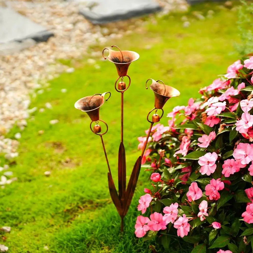 

Hanging Bell Garden Ornament Callalily Design Flamed Copper Finish Weather-Resistant Metal Garden Stake Outdoor Decor