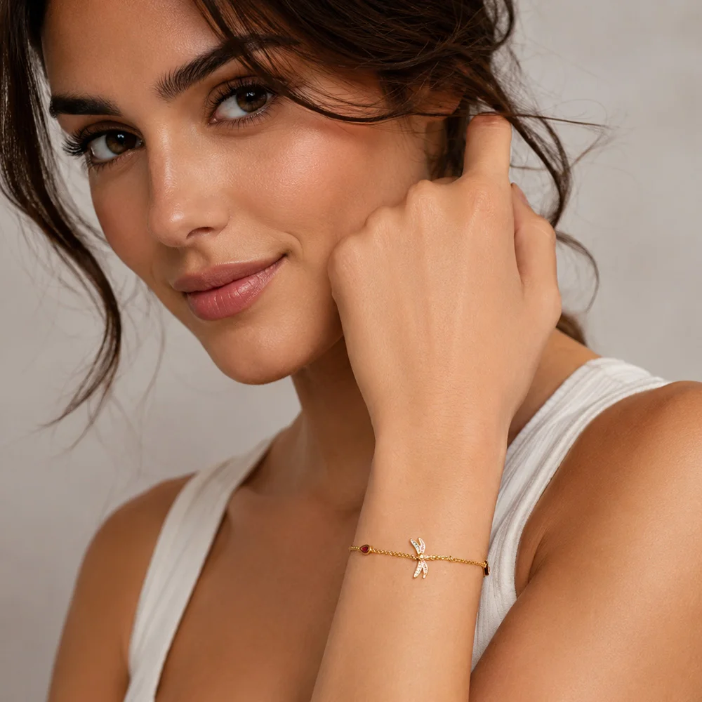 Bracelet Gold Plated Colorful Dragonfly Summer New Link Chain 925 Sterling Silver Jewelry Bohemia Gift For Women