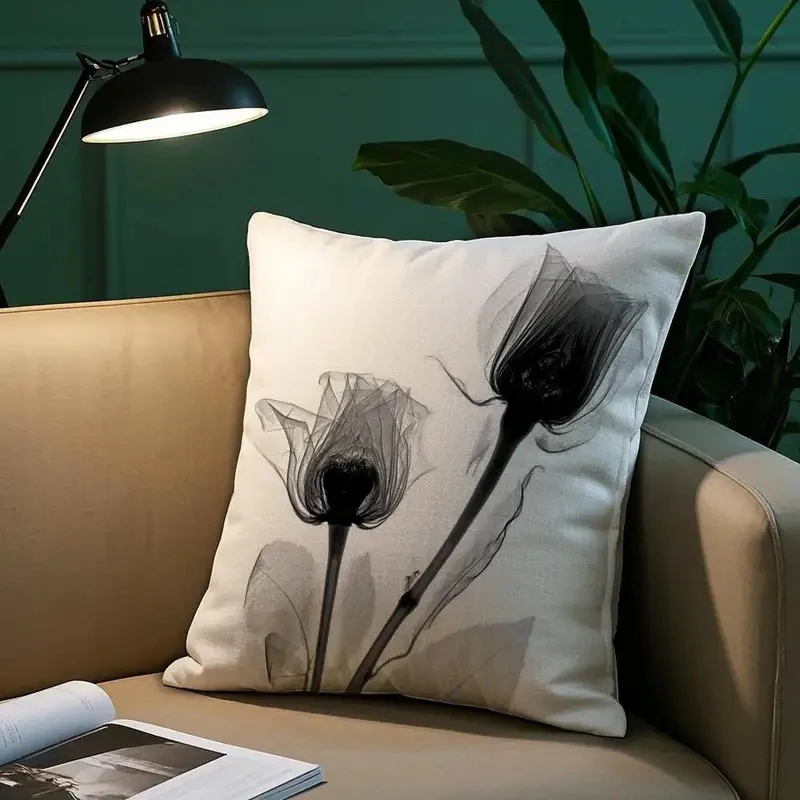 VIKAMA Black White Rose Cushion Cover X-ray Floral Print Modern Luxury Sofa Pillow Cover Living Room Car Soft Home Decor