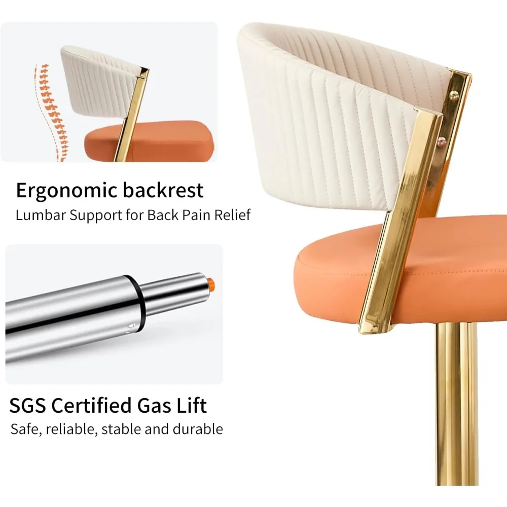 مجموعة مقاعد البار مكونة من قطعتين، مقاعد بارتفاع دوارة قابلة للتعديل مع مسند للظهر ومسند للقدمين، كراسي بار من جلد البولي يوريثان للمطبخ #3