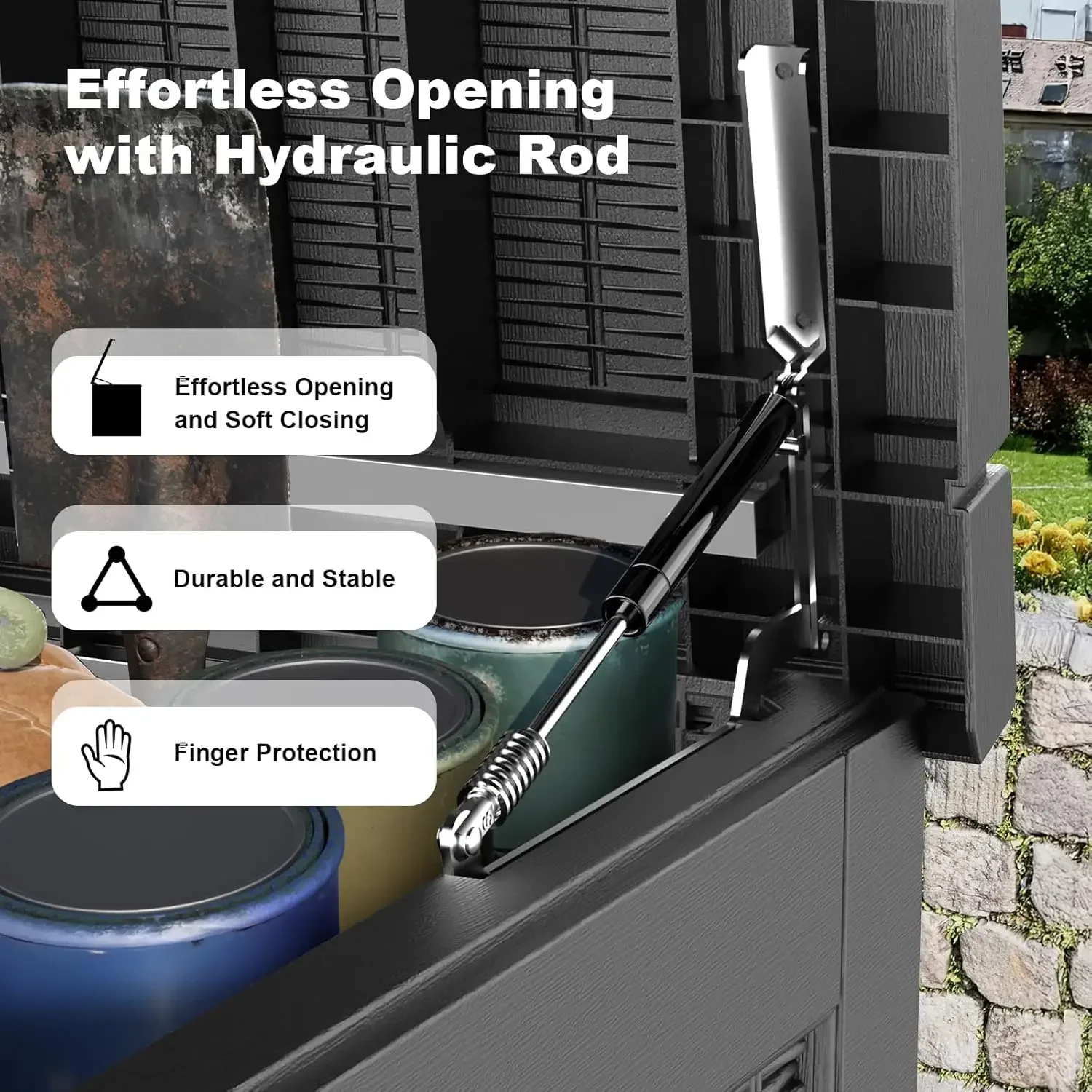 320 Gallon Waterproof Outdoor Storage Box, UV Resistant Resin Deck Box with Hydraulic Rod for Reinforced Stability, Perfect for