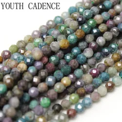 Natural Faceted Indian Agates Gem Tiny Beads Loose Stone Beads 2 3 4mm for Jewelry Making DIY Bracelet Earrings Accessories
