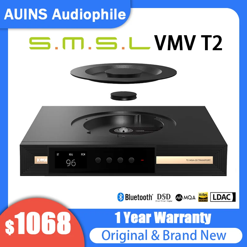 

SMSL VMV T2 Hi-Res Digital Audio CD Player MQA DSD512 HI-End Bluetooth5.1 LDAC Aptx-HD DSD512 32bit/768kHz With Remote Control