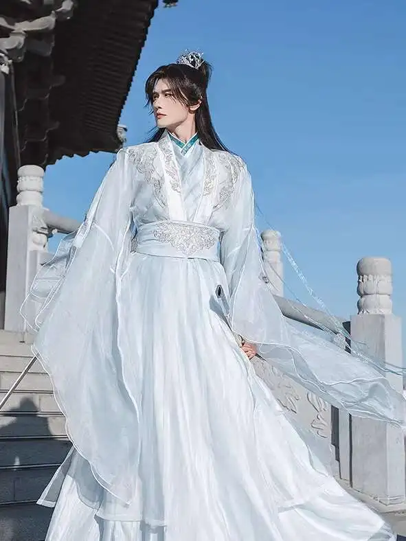 

New Carnival Costume Halloween Cos Cosplay Hanfu Fairyism Flowing Chivalrous Expert Crossed Collars Embroidery Vestidos Fiesta