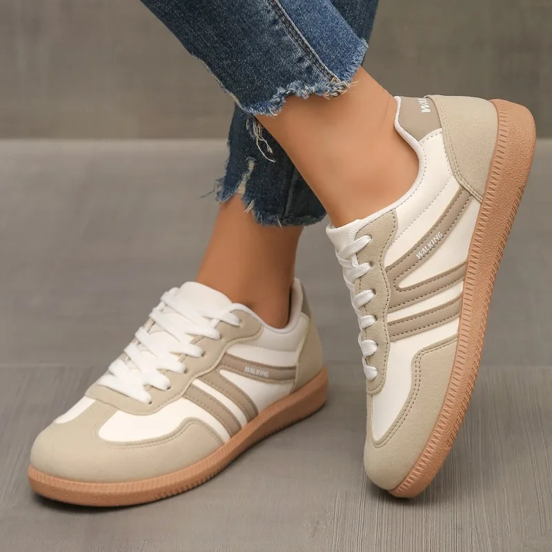

2025 New Retro Color Blocked Flat Bottom Women's Casual Shoes Single Shoes Women 36-42 Sneakers Women