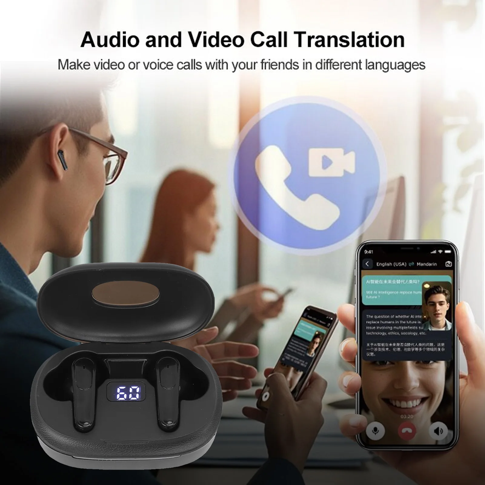 Earbud Terjemahan AI 3-In-1 Speaker Mini Penerjemah Bahasa 164 Waktu Nyata Bluetooth 5.4 Pengurang Kebisingan untuk IOS Android Travel