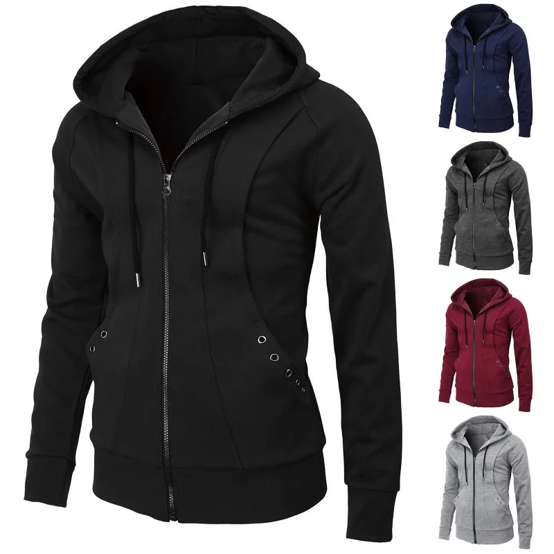 

New Plus Size Coat Men's Sports Fitness Casual Jacquard Sweatshirt Fleece Cardigan Zip Hooded Jacket Loose Solid Color Overcoat