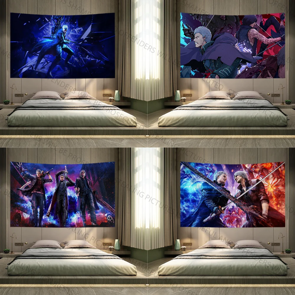 D-DMC 5 Game V-Vergil D-Dant Tapestry Decoration Party Background Hanging Cloth Bedroom Tapestry Room Decor Aesthetic