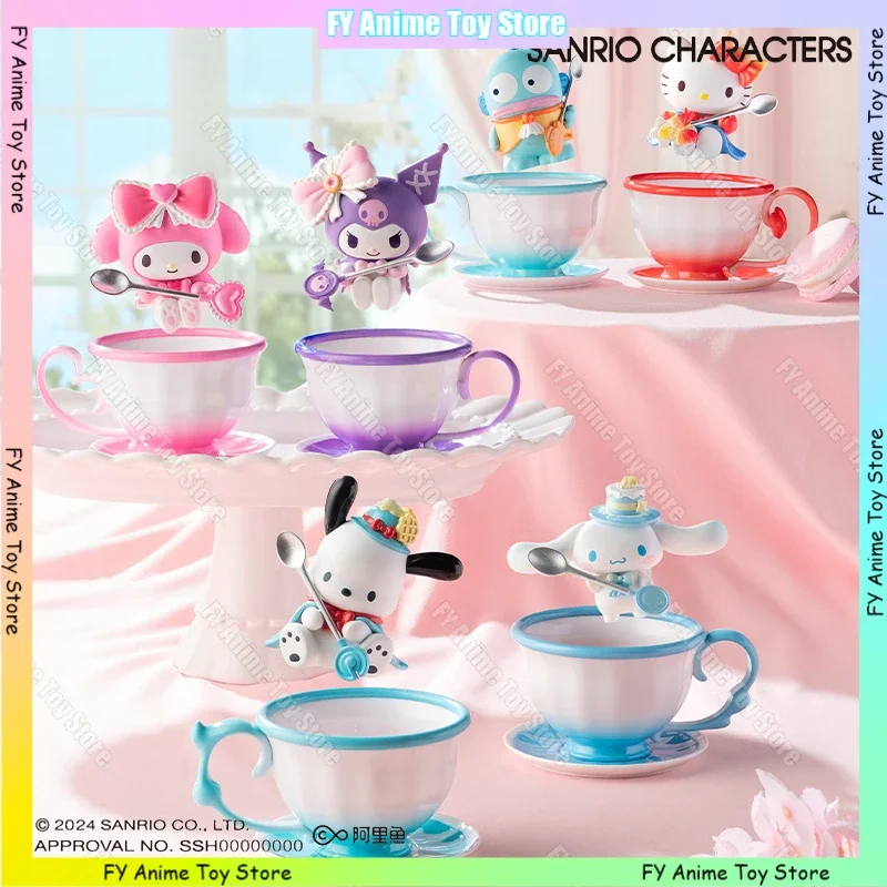 Sanrio-caja misteriosa de la serie Teacup Elf, bonita melodía Kuromi Hello Kitty, caja ciega, figuras, adorno de escritorio, juguetes de regalo de cumpleaños para niña