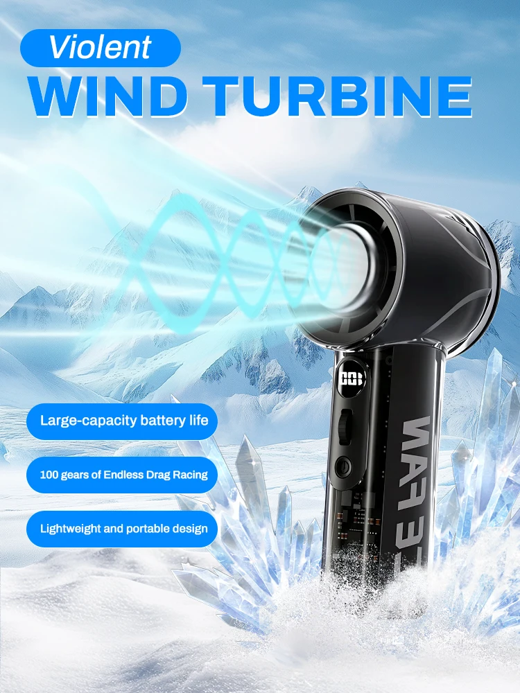 

High Quality Portable Handheld Fan 100 Wind Speeds Adjustable Mini Rechargeable 3000mAh Air Cooling Turbo Fan for Travel Outdoor