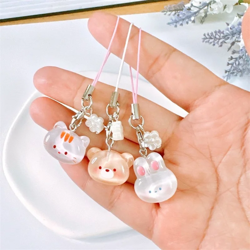 Cute Animal Phone Charm-Kawaii Keychains Transparent Jelly Aesthetic Gift Accessories y2k AirPods strap strings