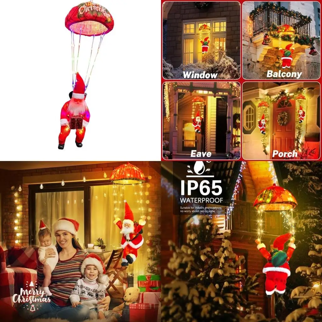   Christmas Lighted Santa Parachute Decoration Featuring Energy Saving LEDs and Any Weather Resistant Designs