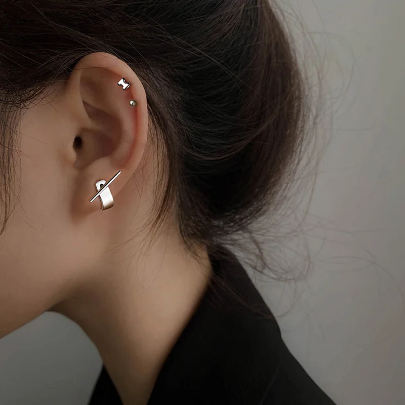 VENTFILLE 925 Sterling Silver Geometry Studs Earring for Women Splicing Korean Hip Hop Versatile Jewelry Gift Dropshipping
