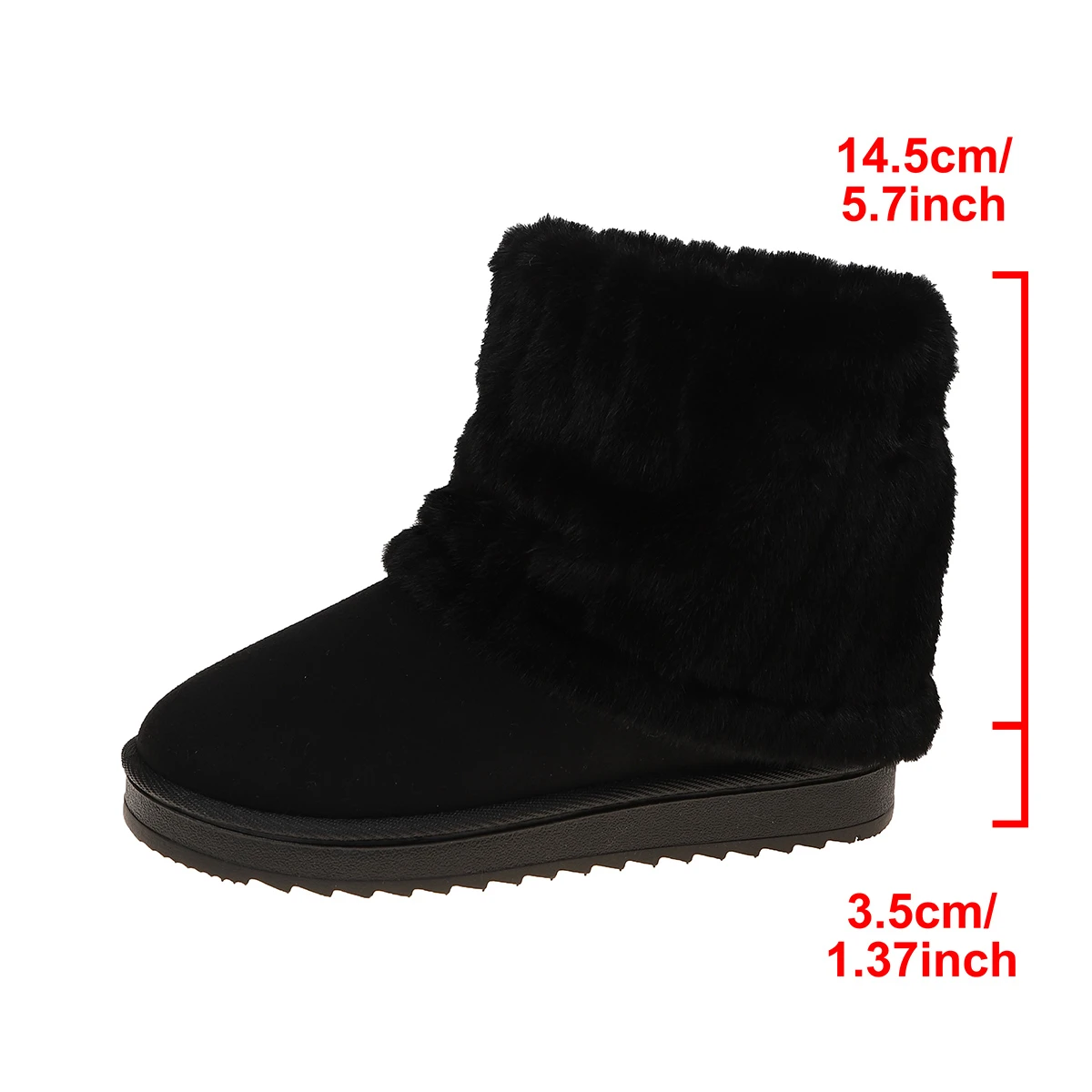 Schuhe für Damen, Winterstiefel zum Hineinschlüpfen, schwarze, runde Zehen, einfarbig, mit weichem Innenfutter, warm, mit mittlerem Absatz, wasserdicht, lässige Schneestiefel für Damen. – Detail 8
