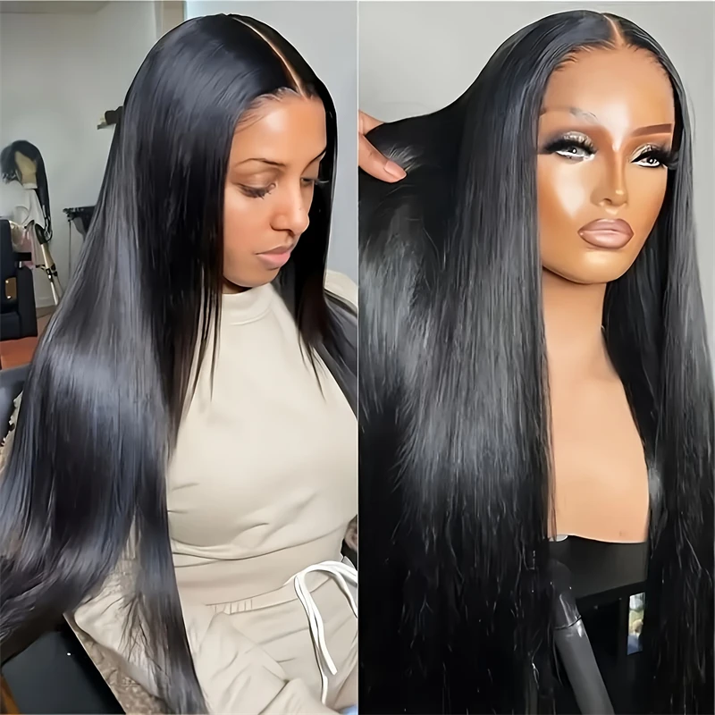 Alimice Straight Lace Front Wig 13x4 HD Transparent Lace Frontal Wig 180 Density Pre-Plucked Hairline Human Hair Wig