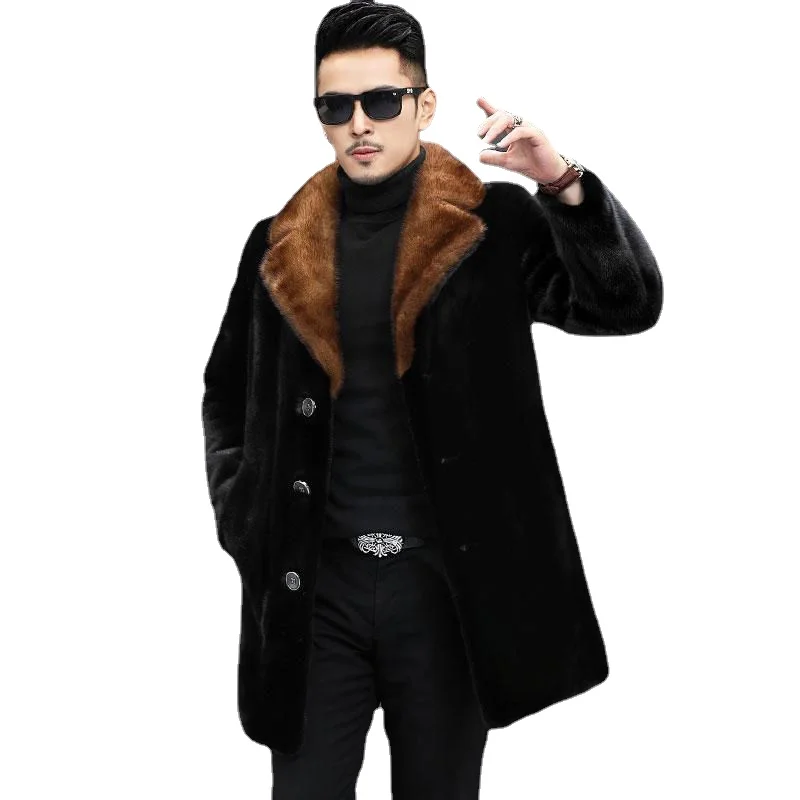 

2023 Winter New Imitation Mink Coat Men's All Mink Fashion Casual Men's Suit Collar Premium Trench