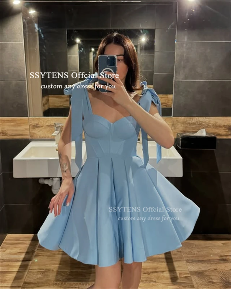 SSYTENS Satin Mini Wedding Dresses 2025 Bride Spaghetti Straps Birthday Sweetheart Lace Up Bridal Party Gowns vestidos de novia