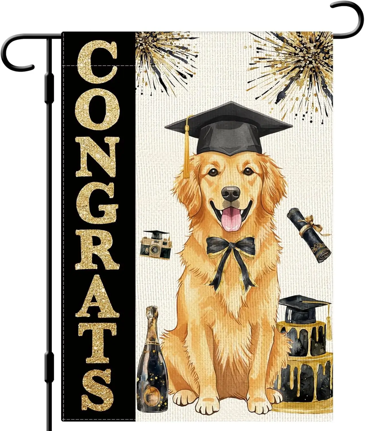 DLZDN Congrats Grad Golden Retriever Dog Garden Flag 12×18 Inch Double Side Vertical Burlap Farmhouse Yard Sign Class Of 202 jjp
