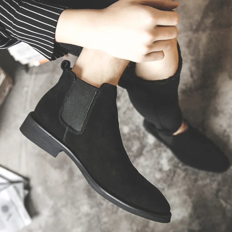 England style mens casual chelsea boots slip-on cow suede leather shoes breathable cowboy ankle boot streetwear short botas male