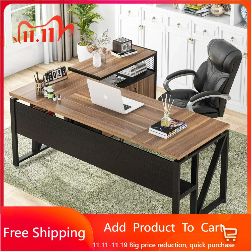 L Shaped Desk with Drawer Cabinet, Executive Computer Desk and lateral File Cabinet,Piece Home Office Furnitur