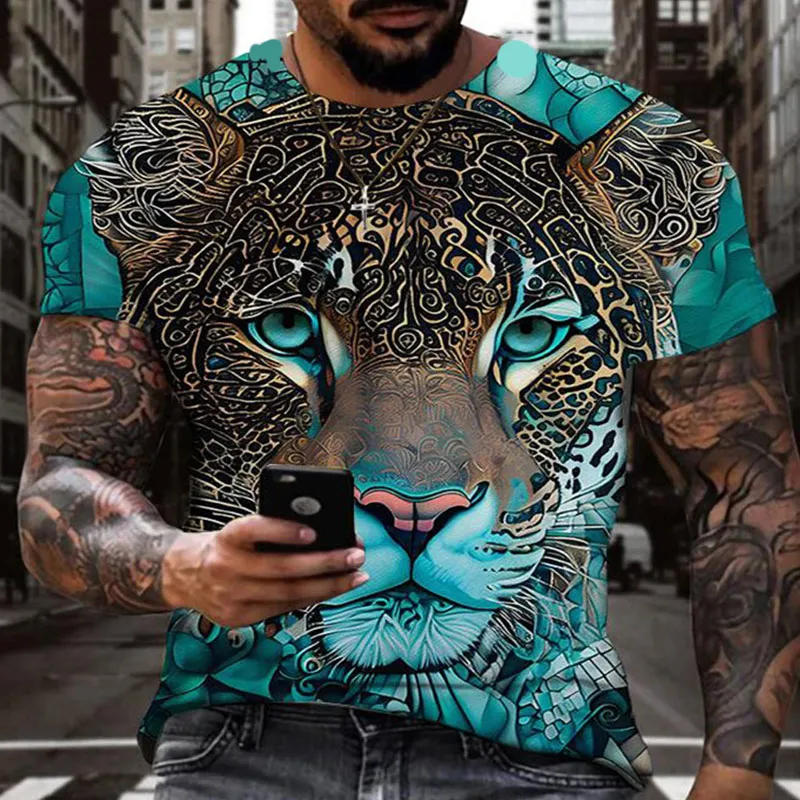 Summer Fashion Graphic Animal Tiger T-shirt Men\'s and Women\'s 3D HD Printed Hip Hop Harajuku Personality Short Sleeve Clothing