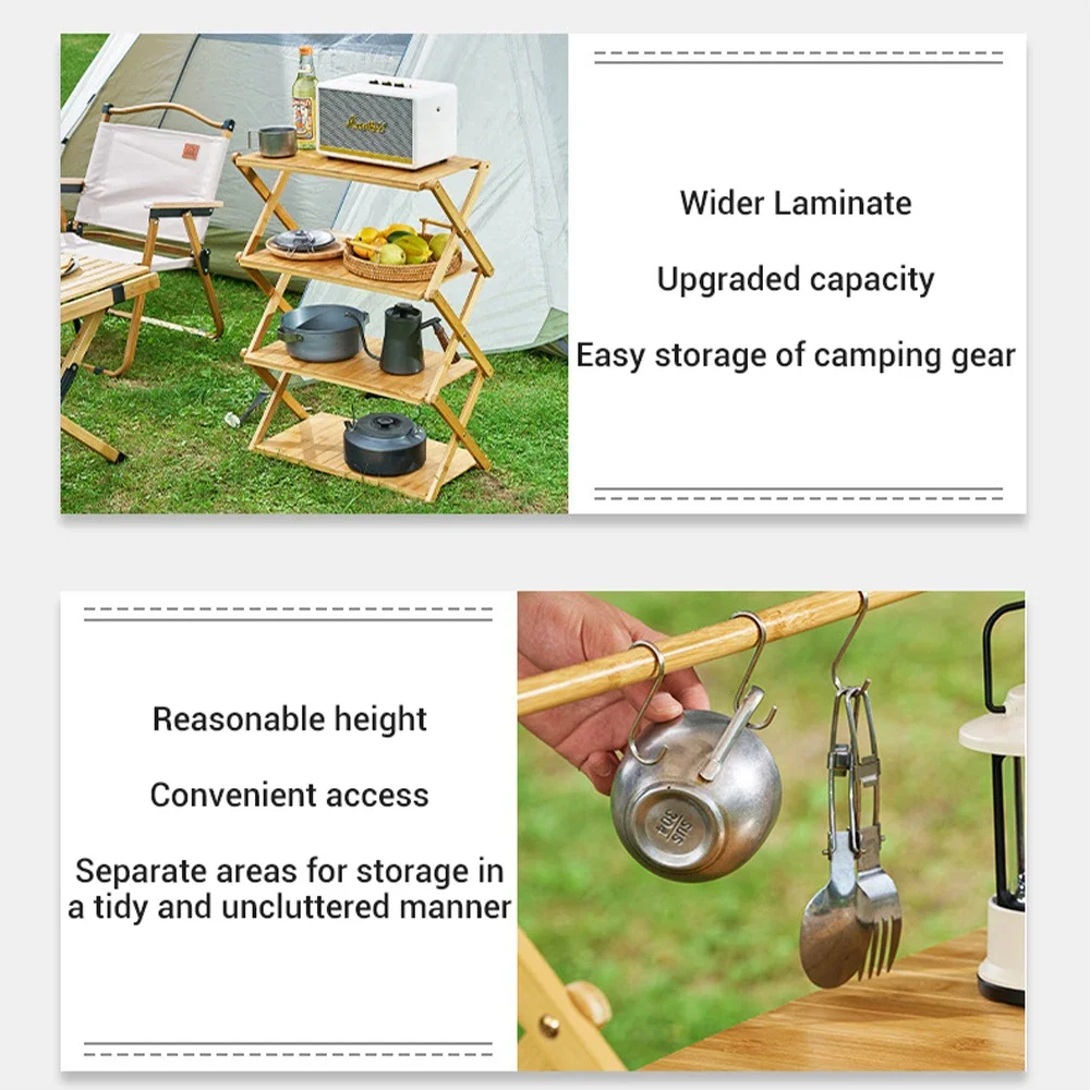 Estante plegable multifuncional para acampar al aire libre, Zapatero de almacenamiento de madera de bambú sin instalación portátil, multicapa