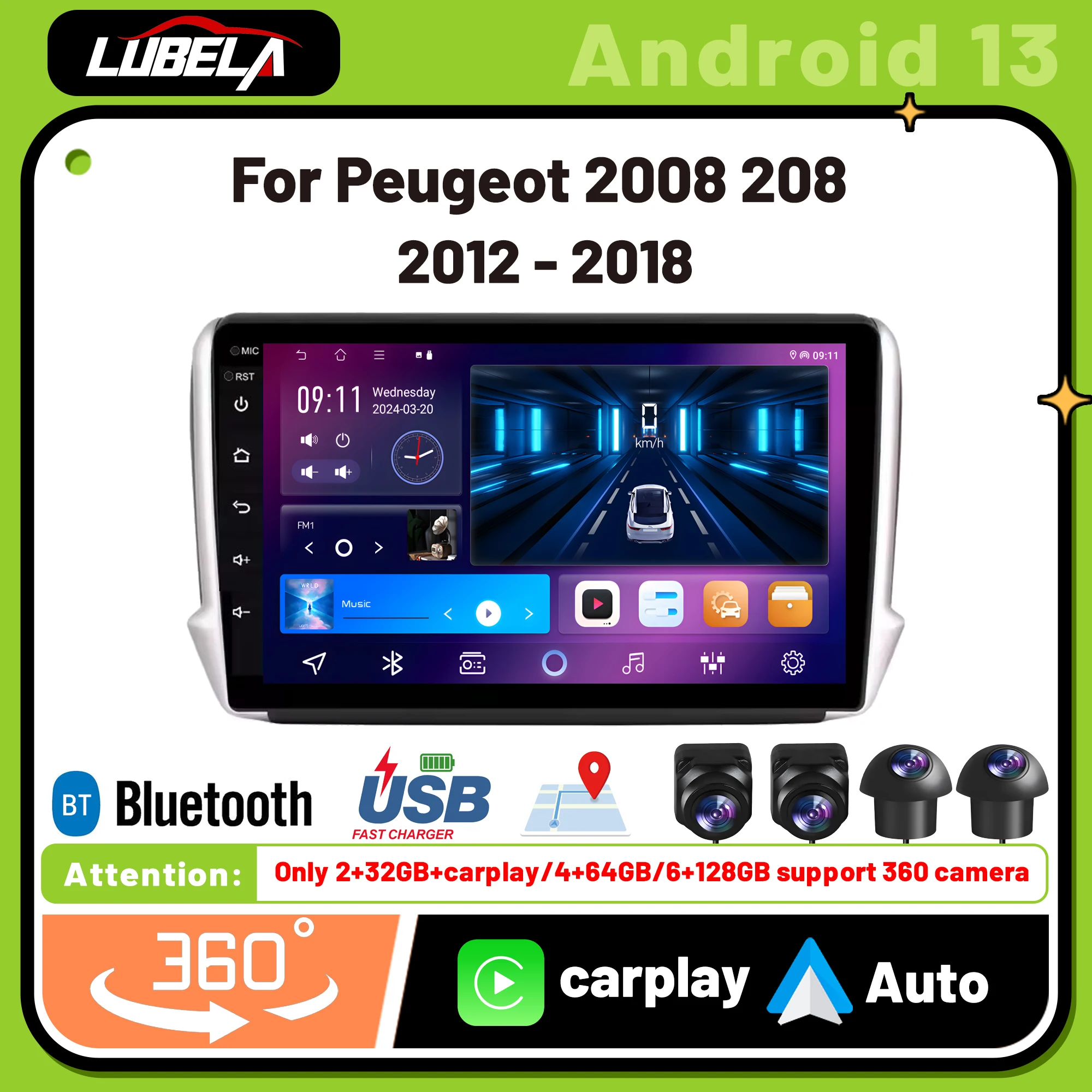 

Carplay Android Auto For Peugeot 2008 208 Series 2012 - 2018 Car Radio Multimedia Player 360 camera 4G GPS Screen Stereo 2din