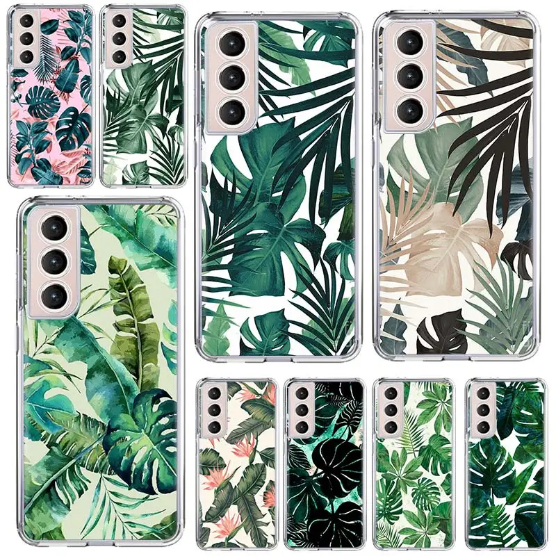 Tropical Floral Botanic Leaves Phone Case Shell For Samsung Galaxy S24 S23 S22 Ultra S21 Plus S20 FE S10 S10E S9 S8 + Cover Capa