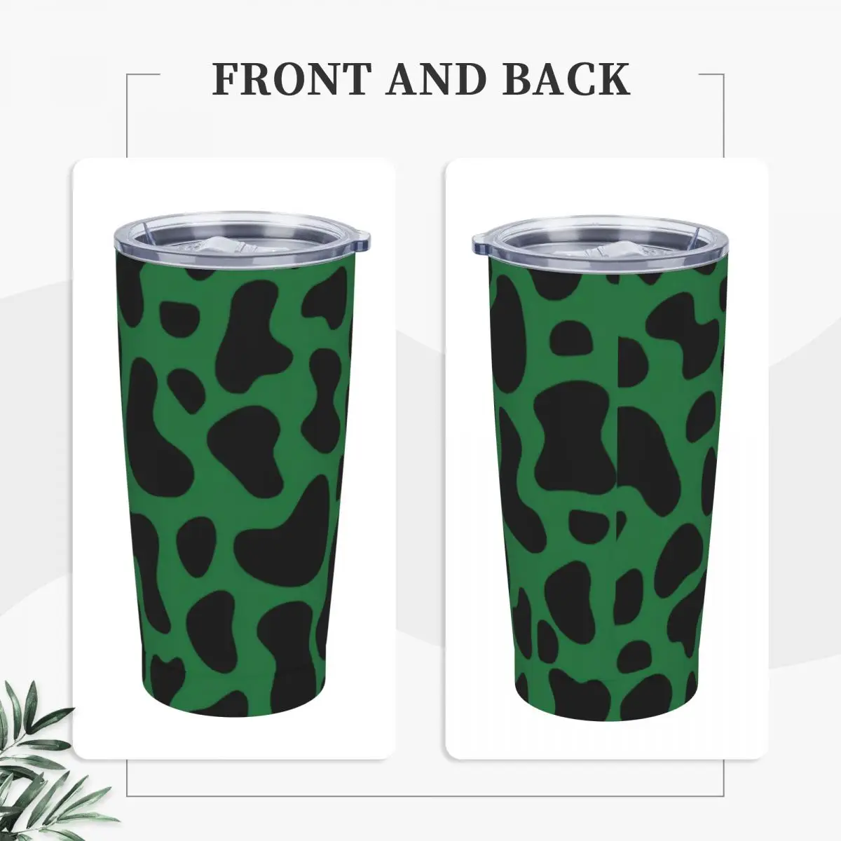 Cow Print Stainless Steel Tumbler Green And Black Spots Travel Coffee Mug With Straws and Lid Mugs Cup Cold and Hot Water Bottle