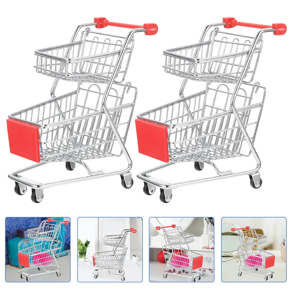 

Shopping Cart Mini Rolling Silver Wrought Iron Foldable Grocery with Wheels Child