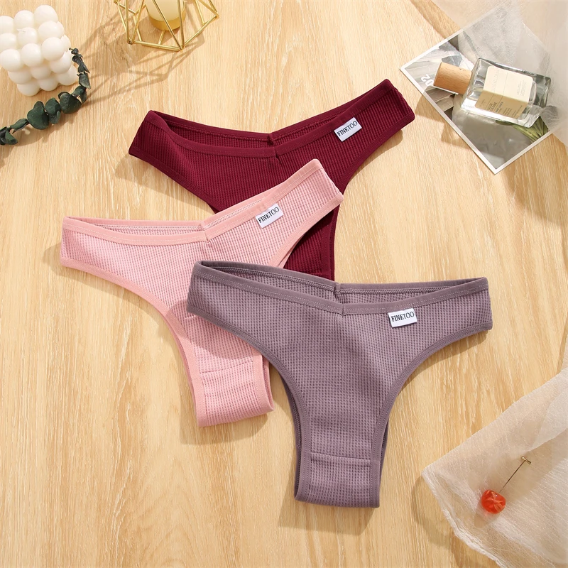 FINETOO 4-teiliges Set Baumwoll-Waffel-Unterhosen im Brasilianischen Stil, Sexy Tiefsitzende Komfortable Unterwäsche, Einfarbige Dehnbare Slips Lingerie – Detail 11