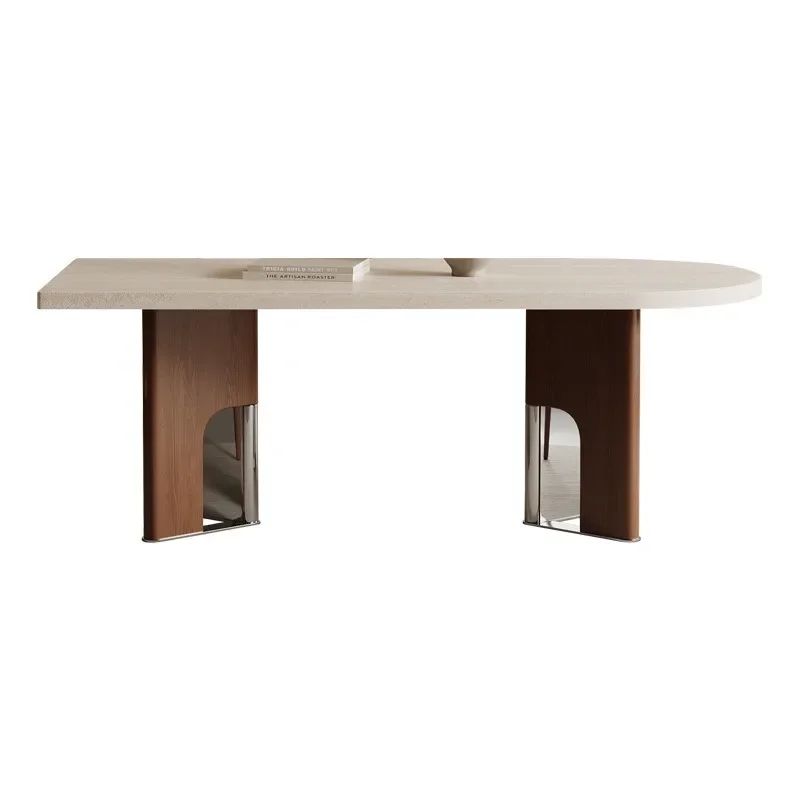 French antique semi-round dining table high-end retro island small apartment against the wall island matte travertine rock slab