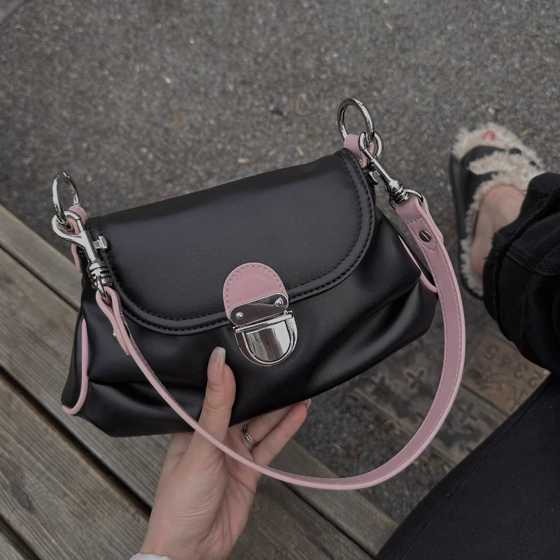 Fashion Sweet Women Simple Crossbody Bags Vintage Y2k Aesthetic Casual Shoulder Bag Soft Leather All Match Handbag Korean Trendy