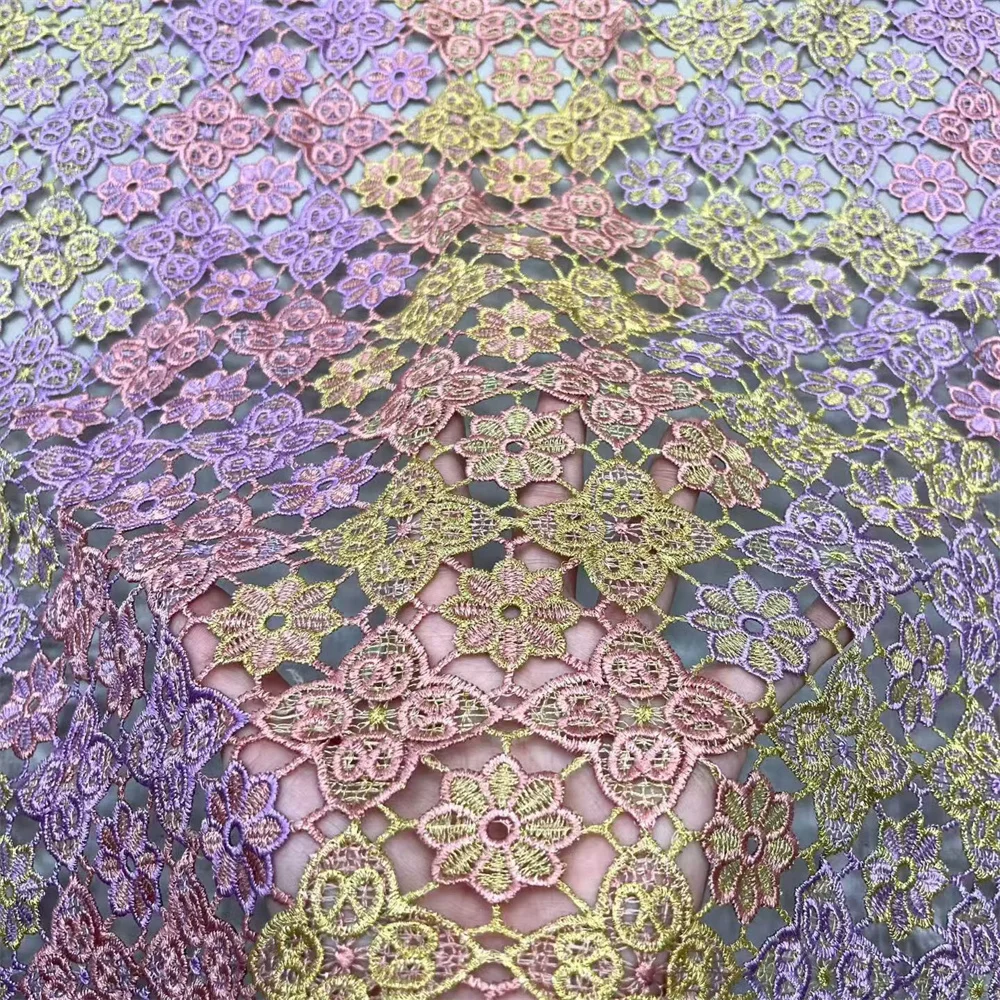 White African Guipure Cord Lace Fabric Embroidery 2025 High Quality Nigerian Guipure Cord Lace for Sewing Wedding Dress Hm101-1