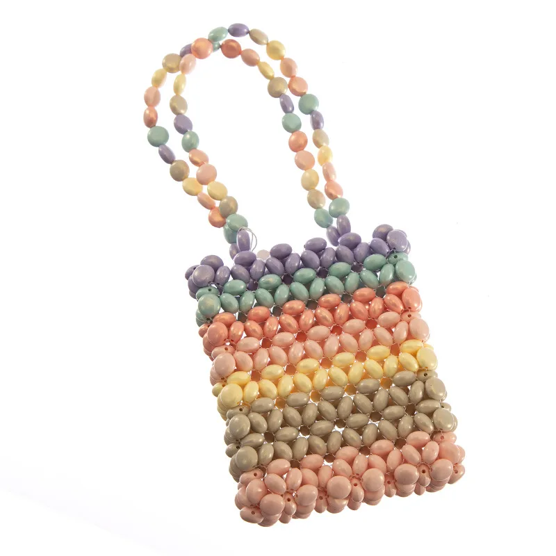 Bolso de mano Retro tejido a mano con cuentas para mujer, bolso cruzado con diseño de flores empalmadas multicolor, personalizado