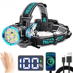 2025 Ultra Powerful Sensor LED Headlamp Long Range Head Flashlight Type-C Digital display Head Torch Fishing Hunting Head Light