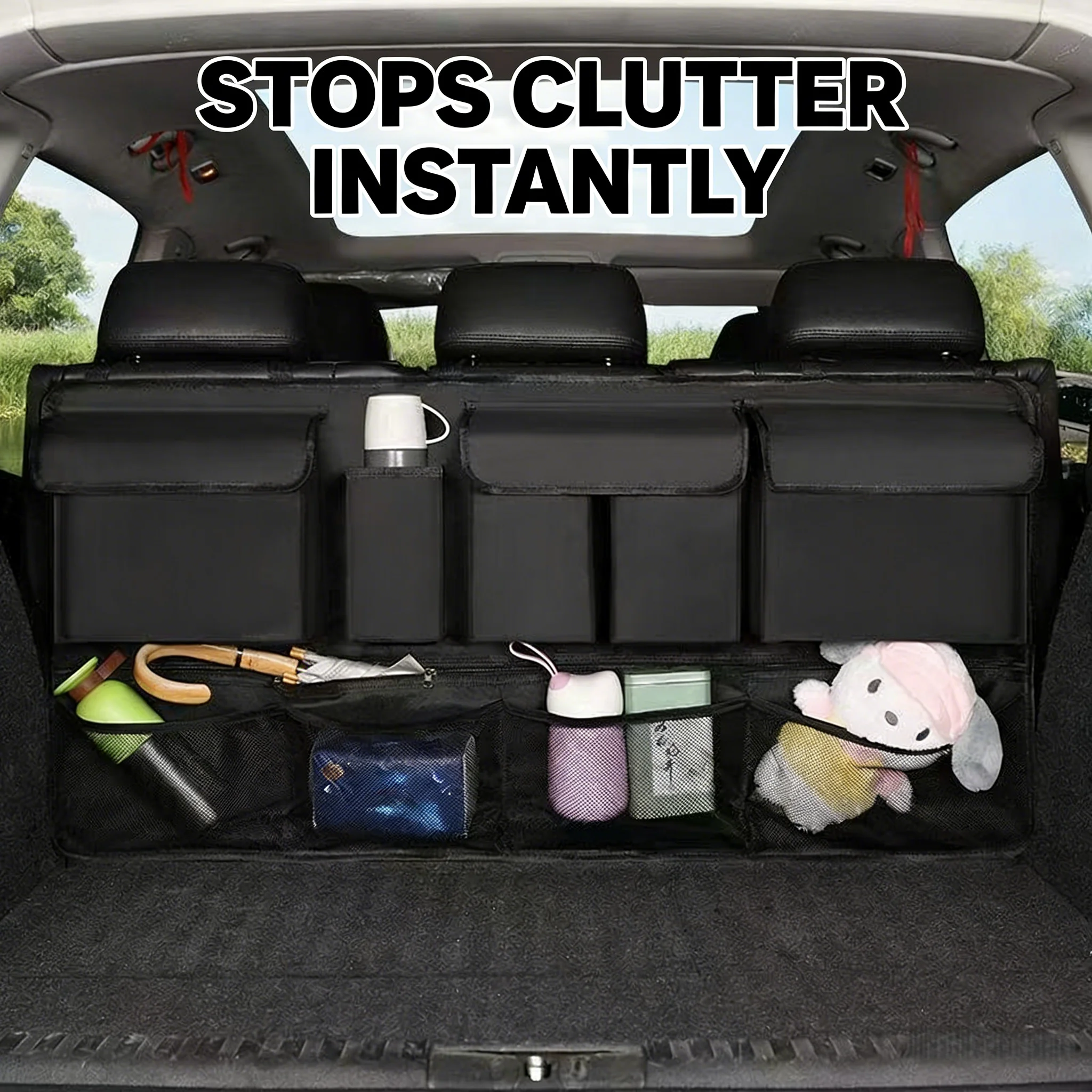 

Универсальный органайзер для багажника автомобиля с 9 карманами, водонепроницаемая сумка для хранения на спинку сиденья, складная сумка для организации пространства в авто с крышкой на липучке для внедорожников и седанов